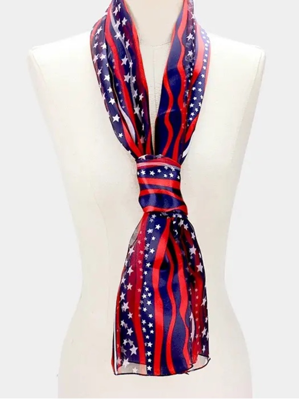 Red & Navy Star Stripe Sheer Scarf
